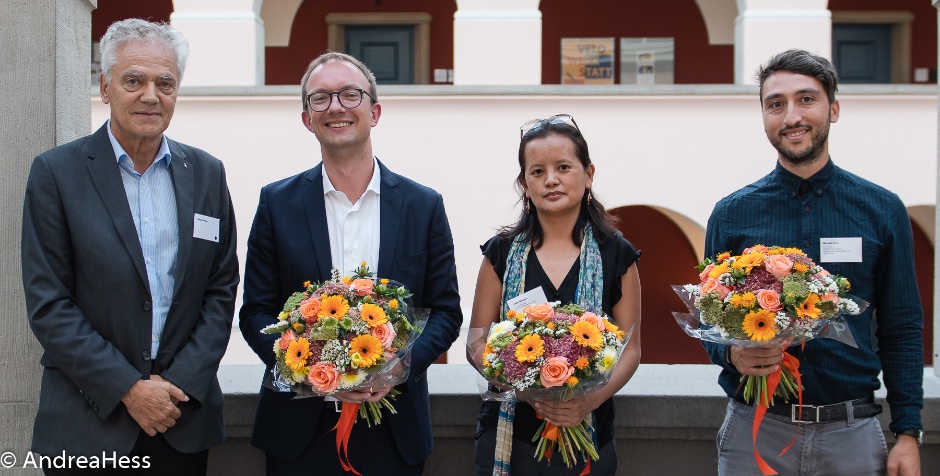 Vontobel-Preis: Giatgen Spinas (Stiftungsrat Vontobel-Stiftung), Florian Riese, Tenzin Wangmo und Marcello Ienca